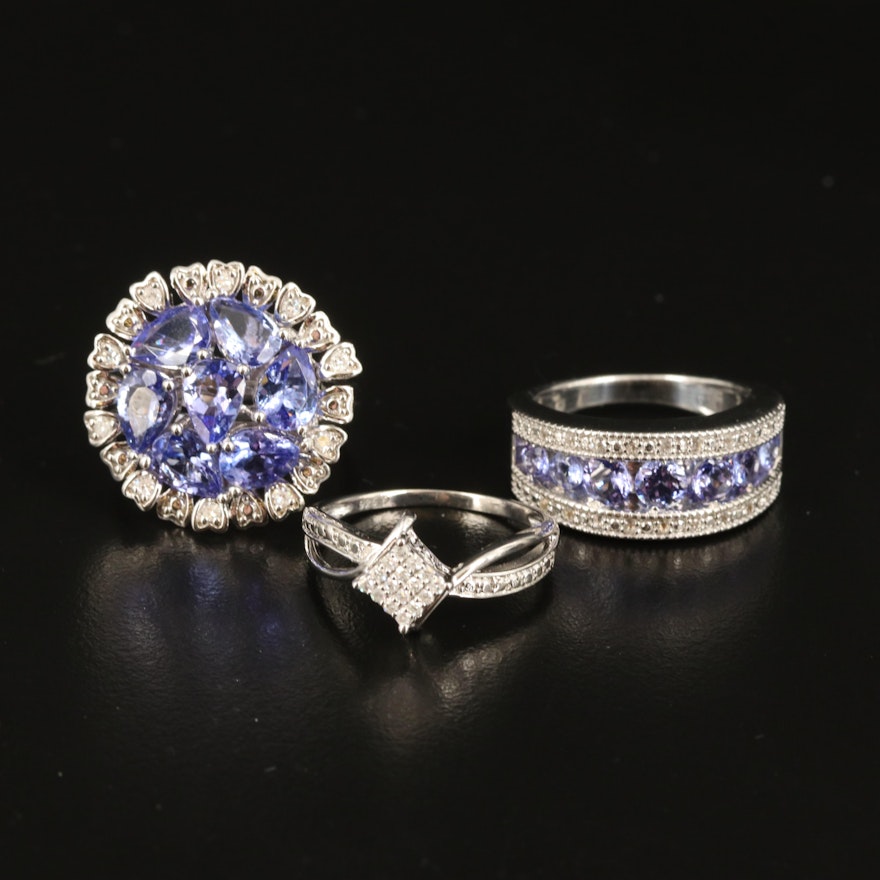 Sterling Cluster Rings with Tanzanite, Topaz and Diamond
