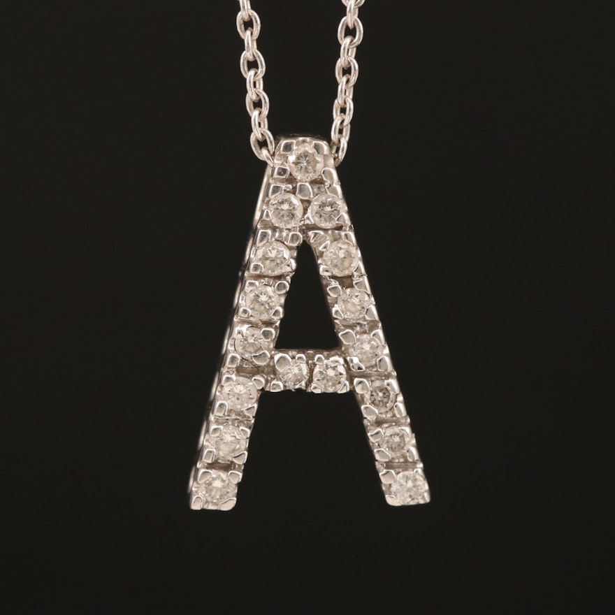 14K 0.17 CTW Diamond "A" Pendant Necklace