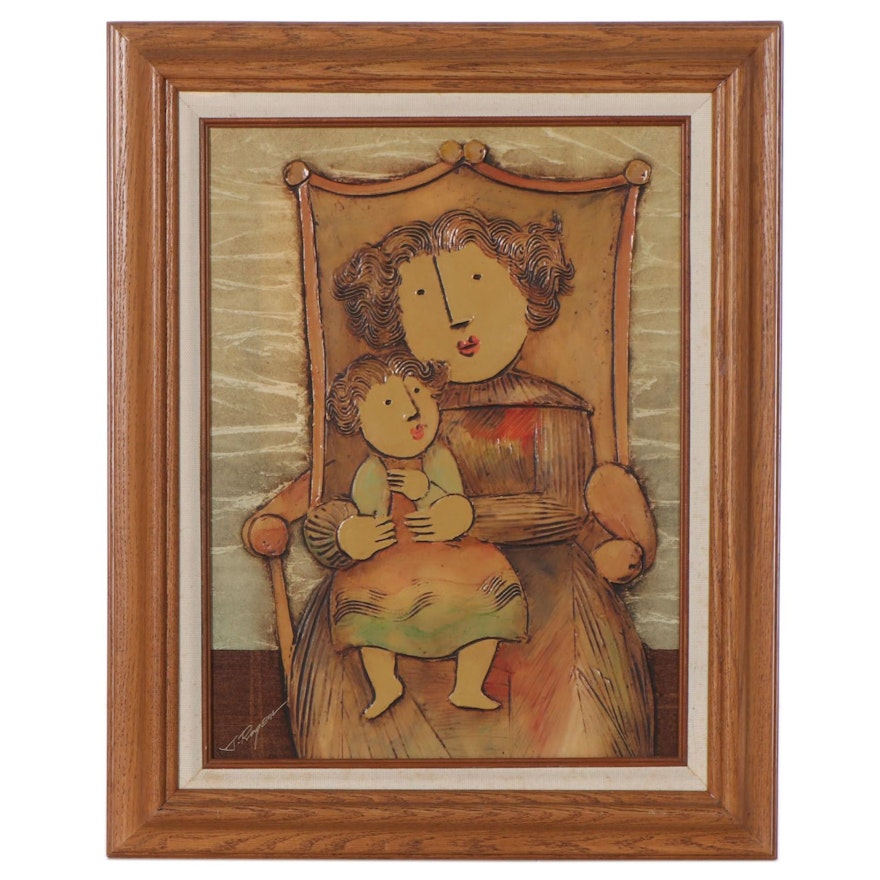 J. Roybal Oil Painting of Mother and Child, Late 20th Century