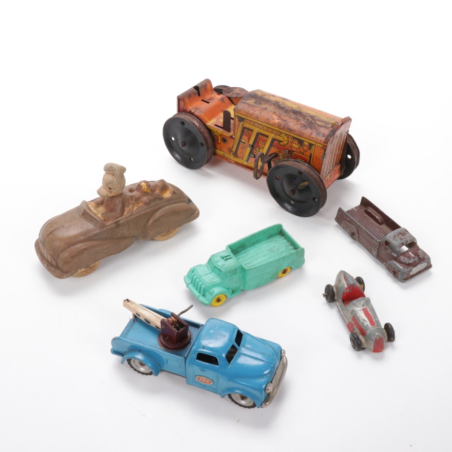Donald Duck Toy Car, Marx Tin Litho Tracktor and Other Toy Vehicles