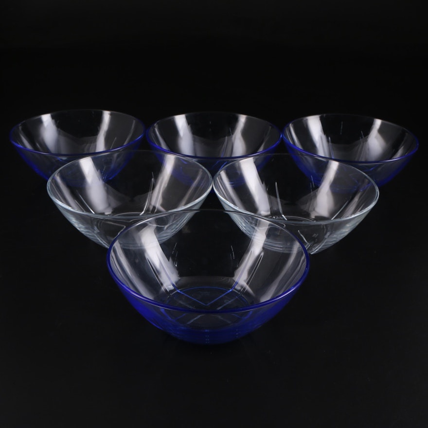Kosta-Boda "Bruk" Modernist Blue and Clear Glass Bowls Designed by Anna Ehrner
