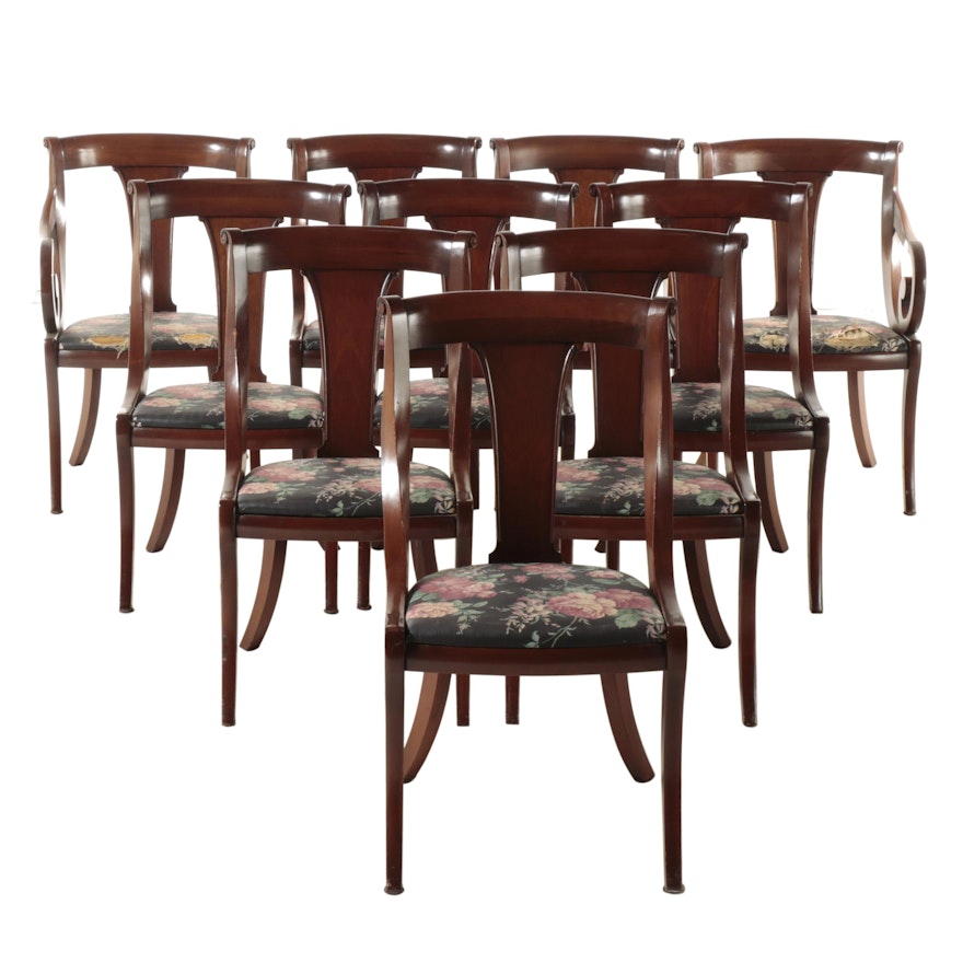 Set of Ten Regency Style Mahogany Finish Dining Chairs, Mid-20th Century