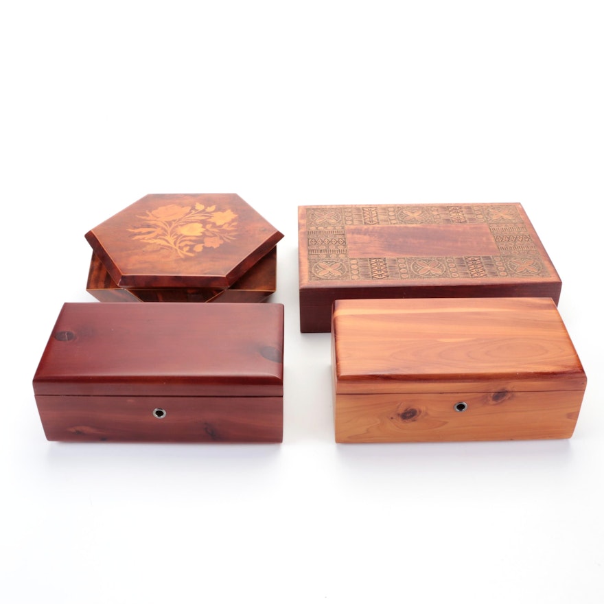 Lane Cedar Chest Salesman Samples with Other Wooden Boxes