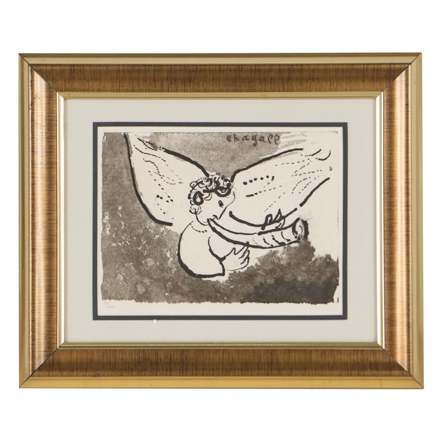 Etching After Marc Chagall of an Angel Playing Trumpet, 1989