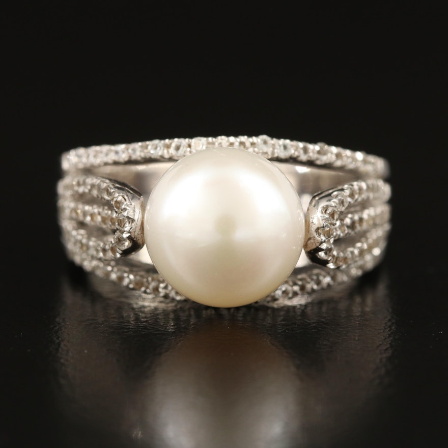 Sterling Pearl and Topaz Ring