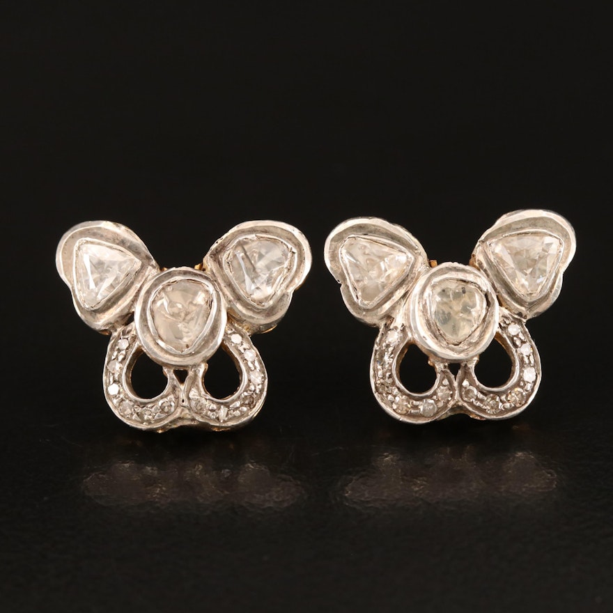 14K and Sterling Diamond Butterfly Earrings