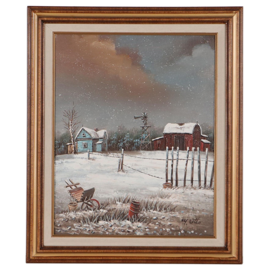 Winter Landscape Oil Painting, Late 20th Century