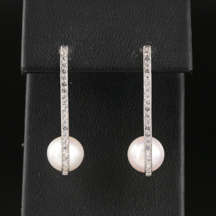 Sterling Silver Topaz and Pearl Drop Earrings