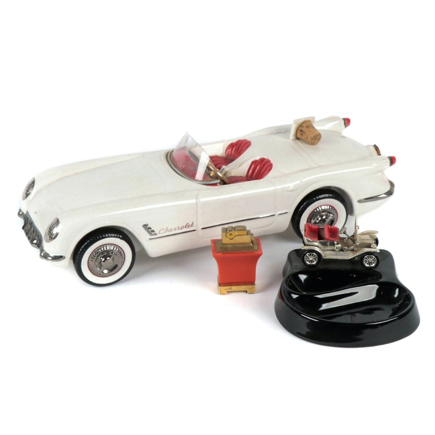 R.E.M "1953 Corvette" Decanter with A.S.R Table Lighter and Car Ashtray