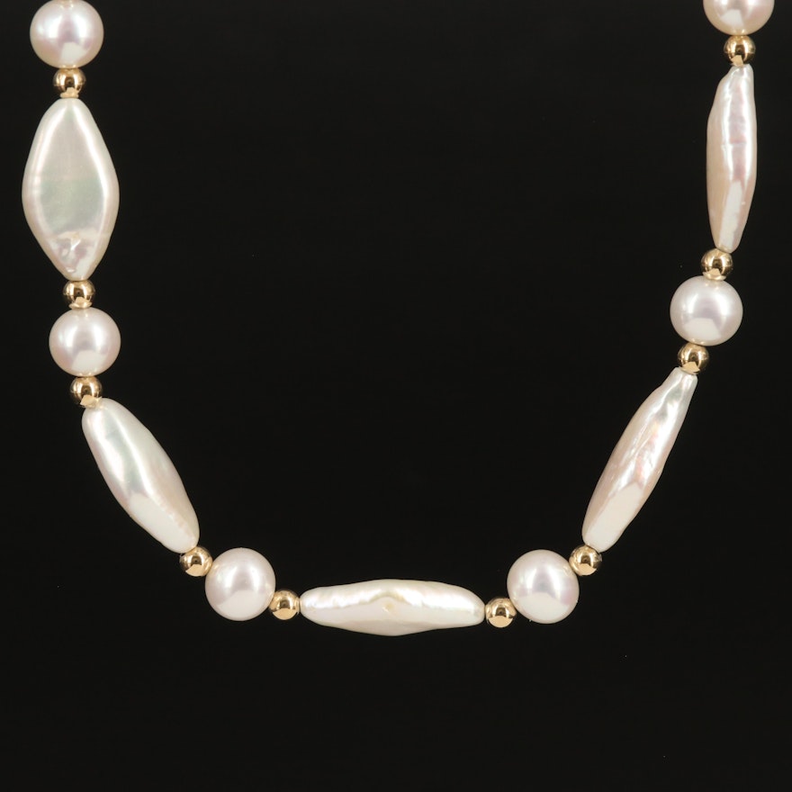 Pearl Necklace with 14K Beads and Clasp