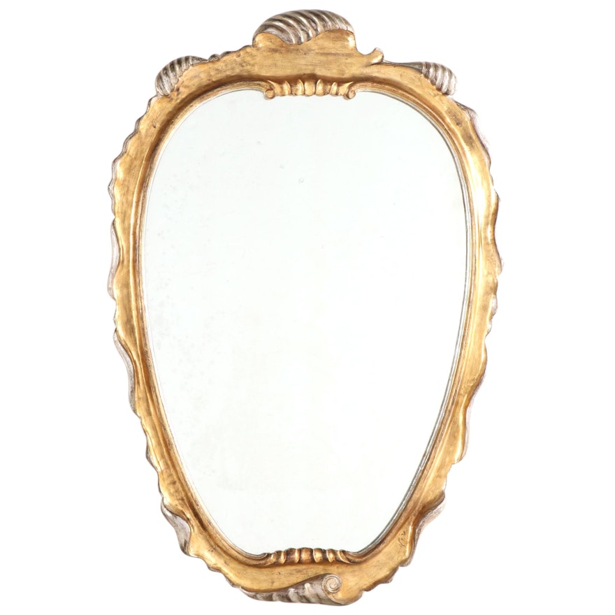 Euster, Venetian Style Carved Mirror in Gold and Silver Metal Leaf