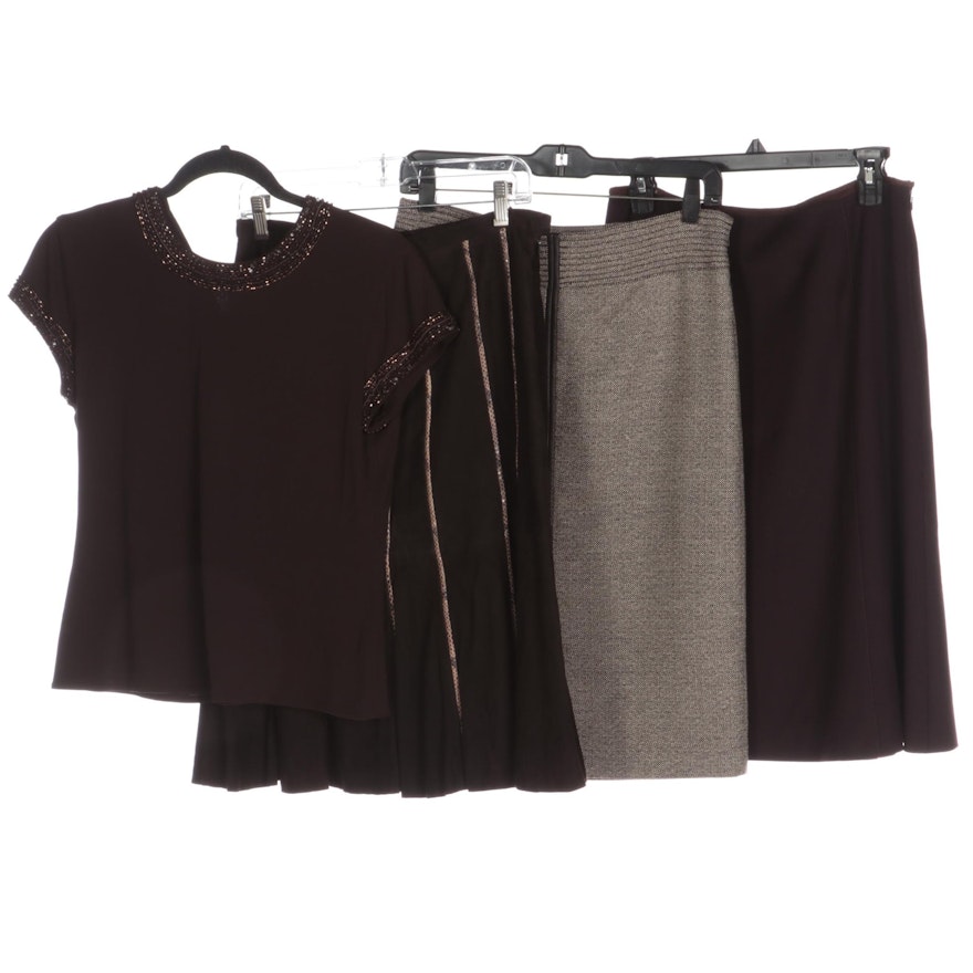 Worth Collection Skirts in Wool and Suede with Beaded Top