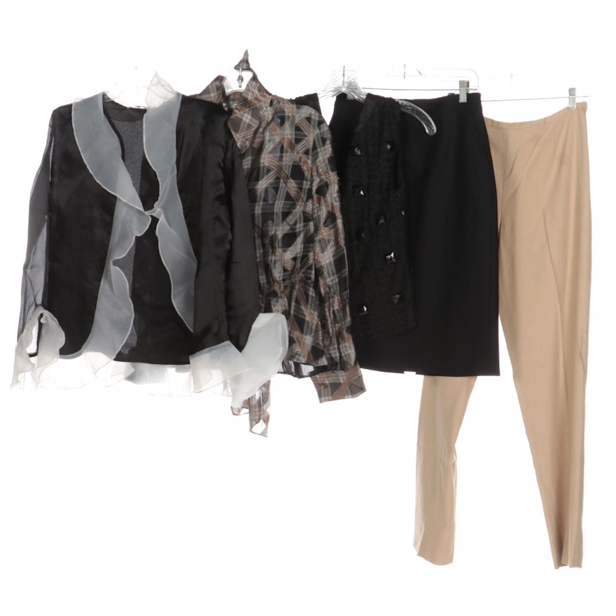 Bill Blass Pants, Worth Skirt, Jeweled Top and Peplum Blouse and Mislook Jacket