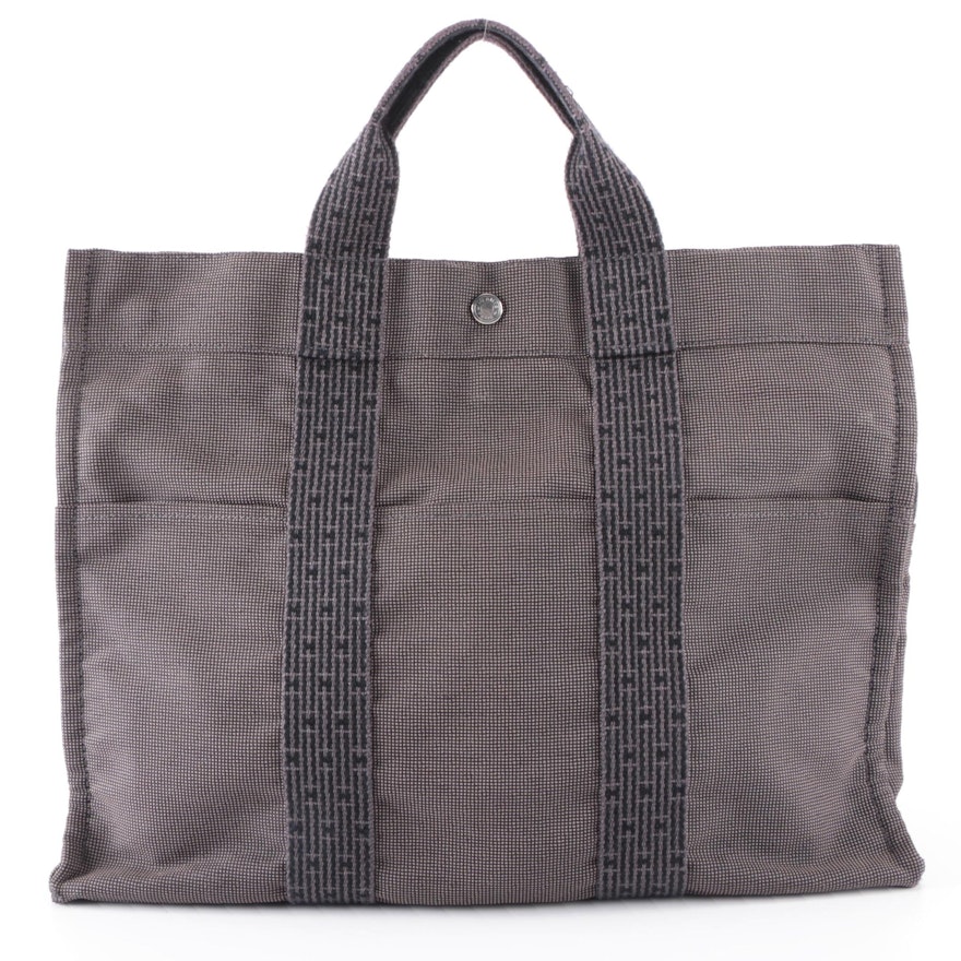 Hermès Herline MM Tote Bag in Grey/Black Canvas