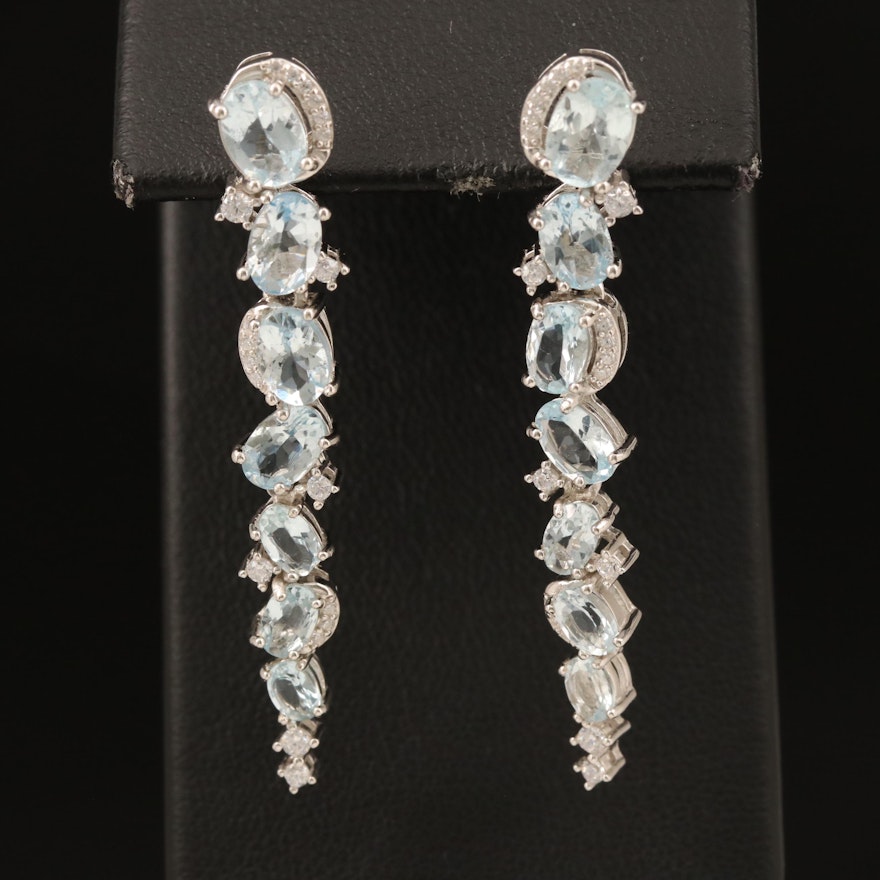 Sterling Aquamarine and Cubic Zirconia Earrings