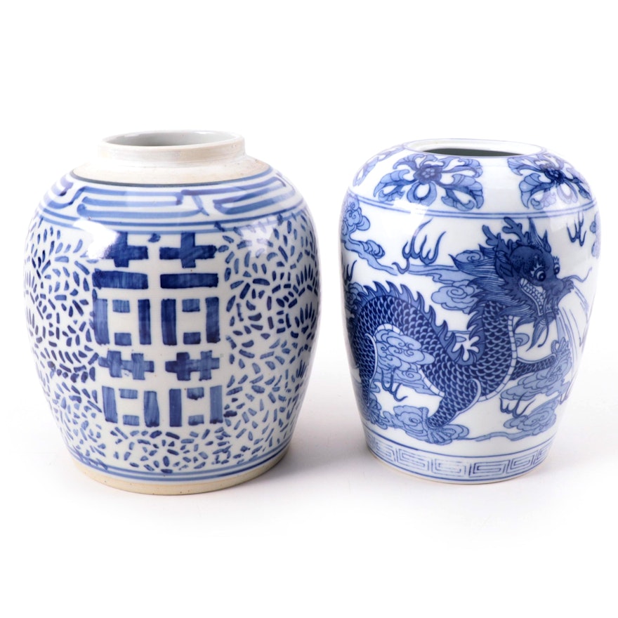 Chinese Style Double Happiness and Dragon Ceramic Vases