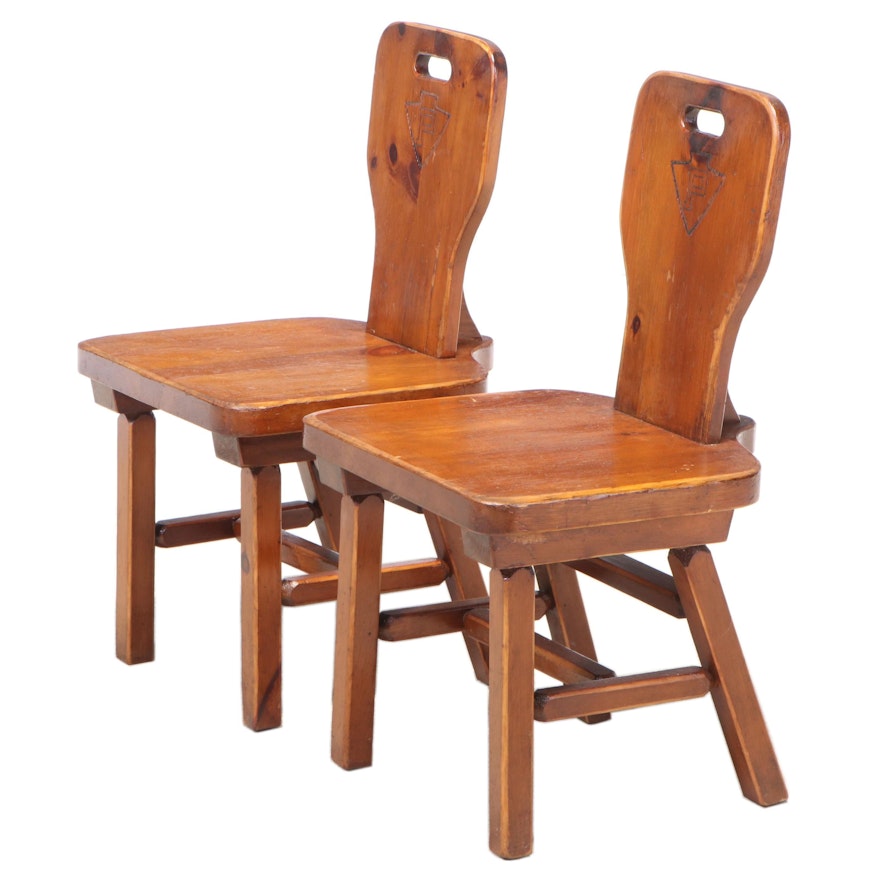 Pair of Colonial Style Pine Backstools, Mid to Late 20th Century