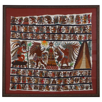 Mesoamerican Style Embroidered Panel Wall Hanging