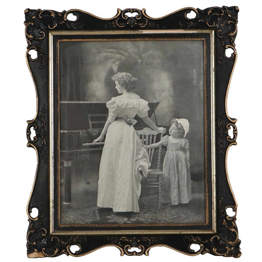 Halftone After Studio Photograph of Woman and Girl at Piano