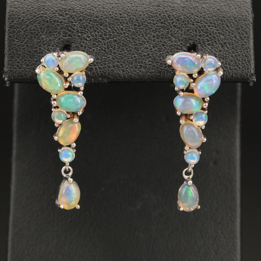 Sterling Opal Cluster Drop Earrings