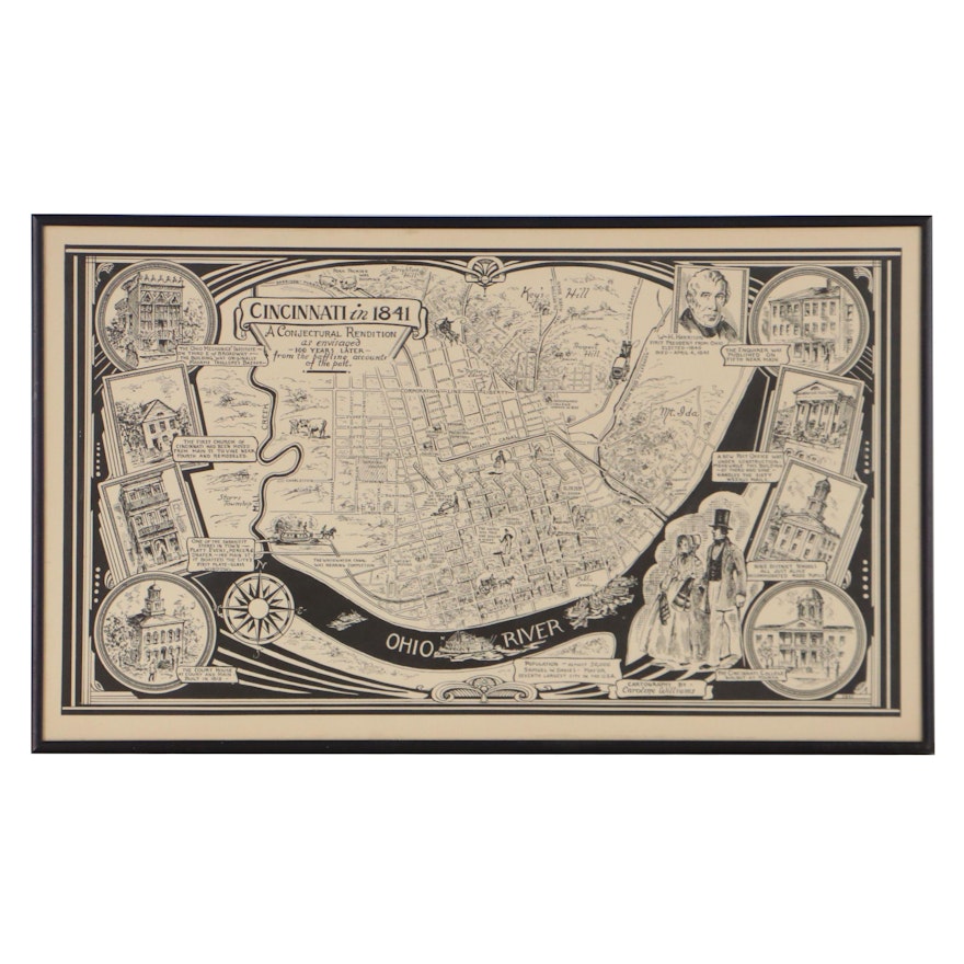 Caroline Williams Pictorial Map "Cincinnati in 1841," 1941