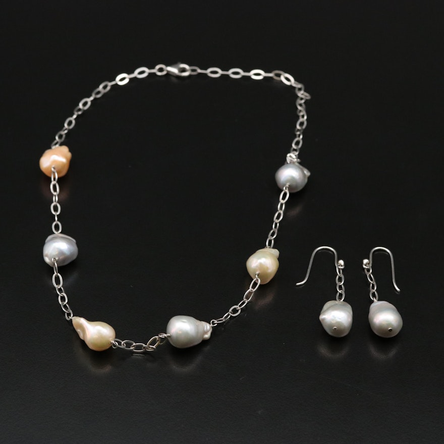 Sterling Opal Station Necklace and Drop Earrings