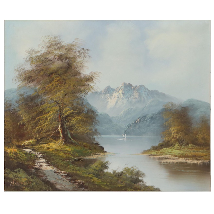 Mountain Landscape Oil Painting, Circa 1975