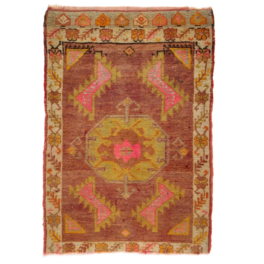 1'1 x 2'8 Hand-Knotted Turkish Caucasian Rug, 1920s