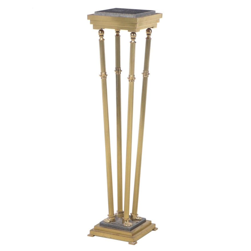 Neoclassical Style Brass and Granite Pedestal Stand