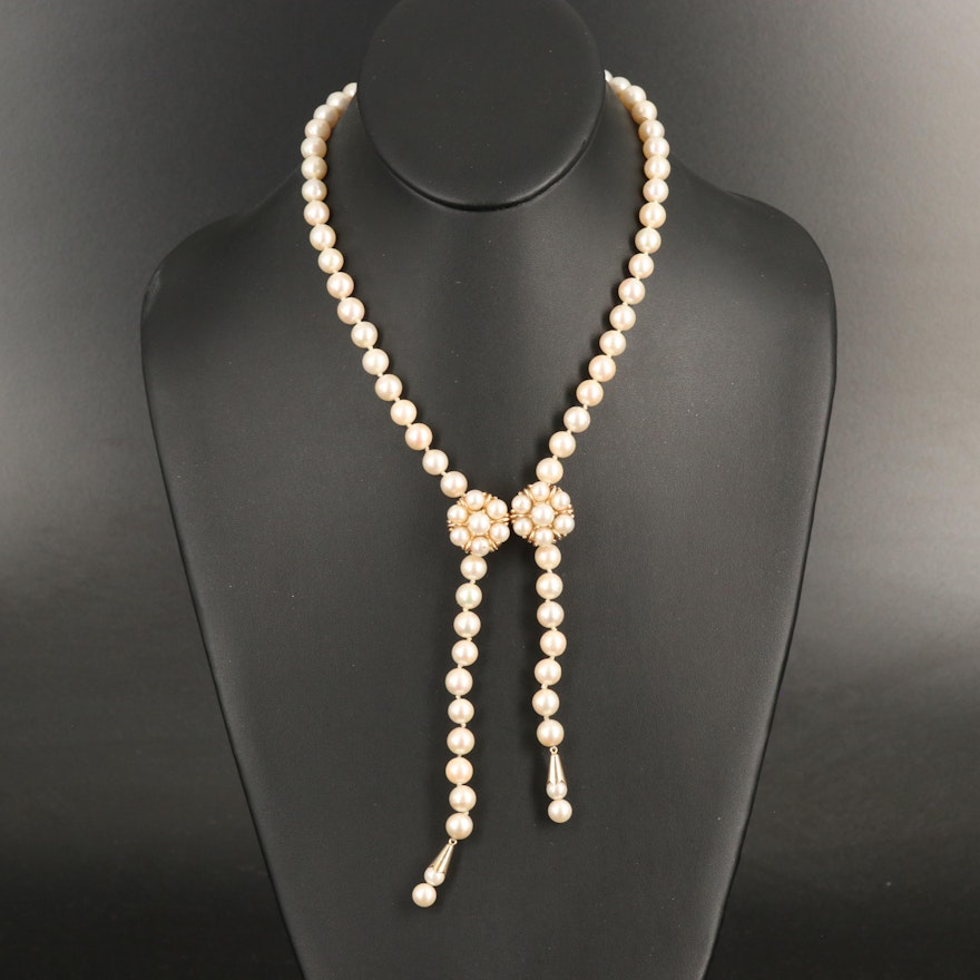 14K Pearl Lariat Necklace