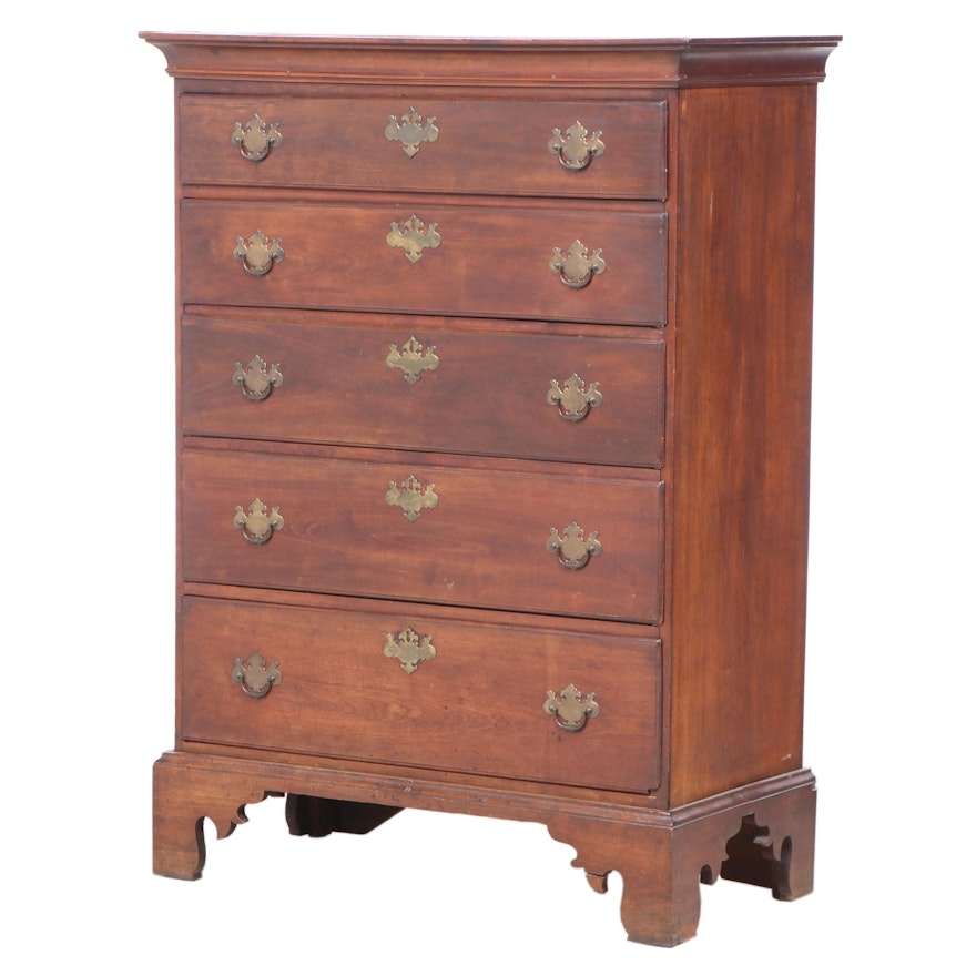 American Colonial Birch Five-Drawer Chest, Late 19th Century