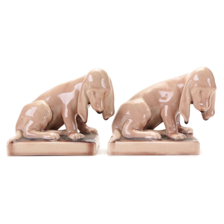 Louise Abel for Rookwood Pottery Hound Dog Bookends, 1951