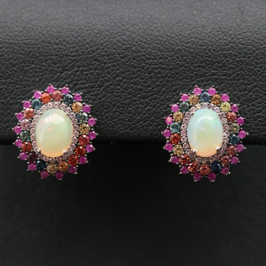 Sterling Sapphire and Opal Earrings