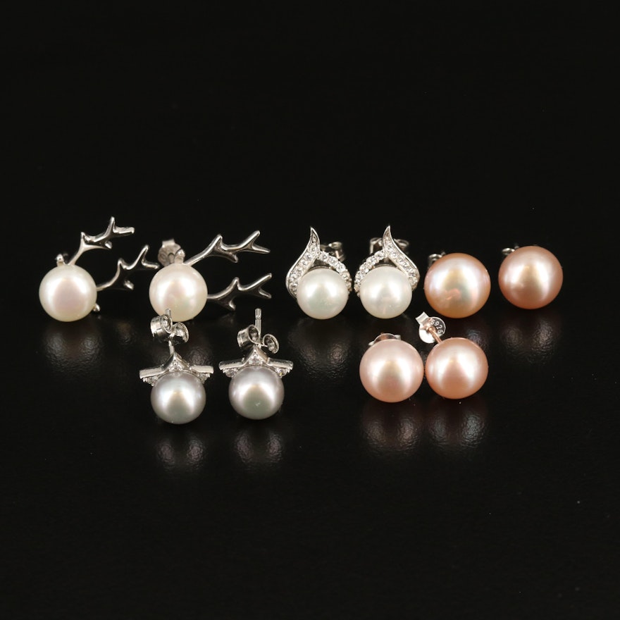 Sterling Pearl and Cubic Zirconia Stud Earring Collection