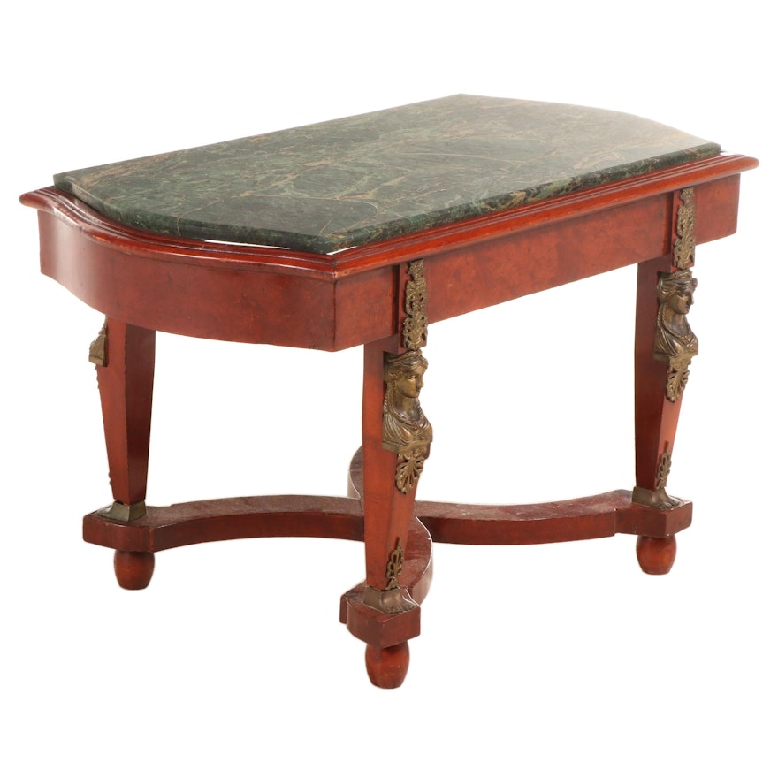 Empire Style Brass-Mounted and Green Marble Top Coffee Table