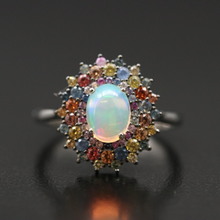Sterling Opal and Multicolor Sapphire Ring