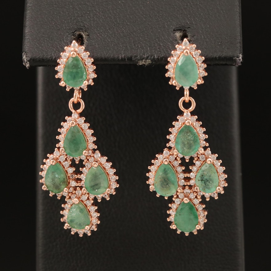 Sterling Emerald and Cubic Zirconia Earrings