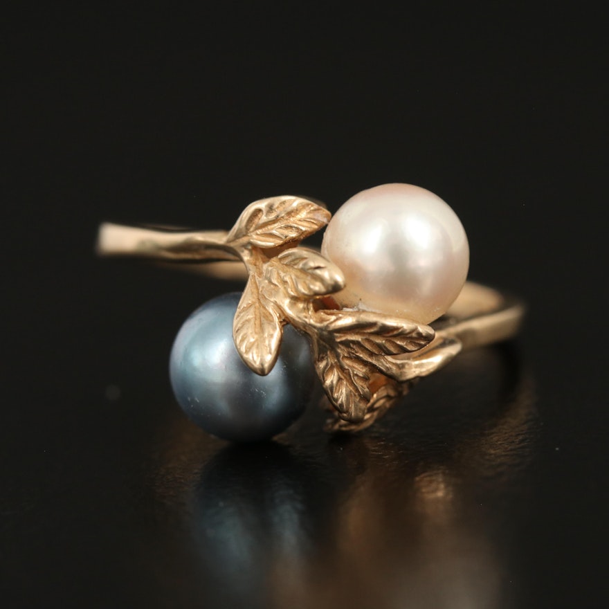 14K Pearl Foliate Bypass Ring