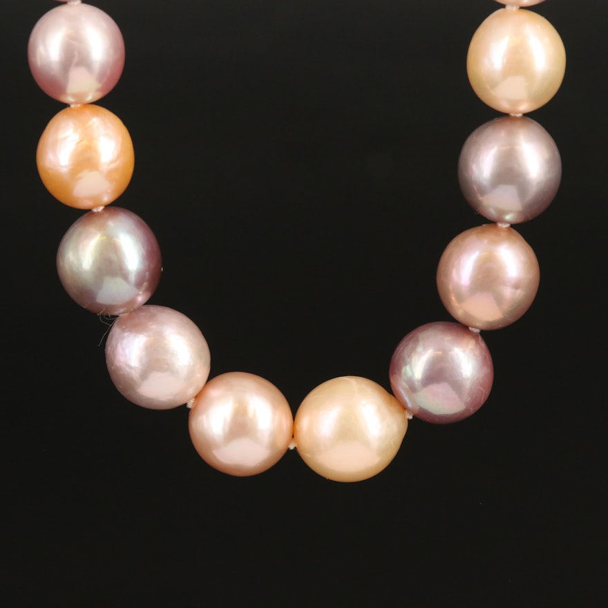 Multicolored Graduated Pearl Necklace with 14K Clasp