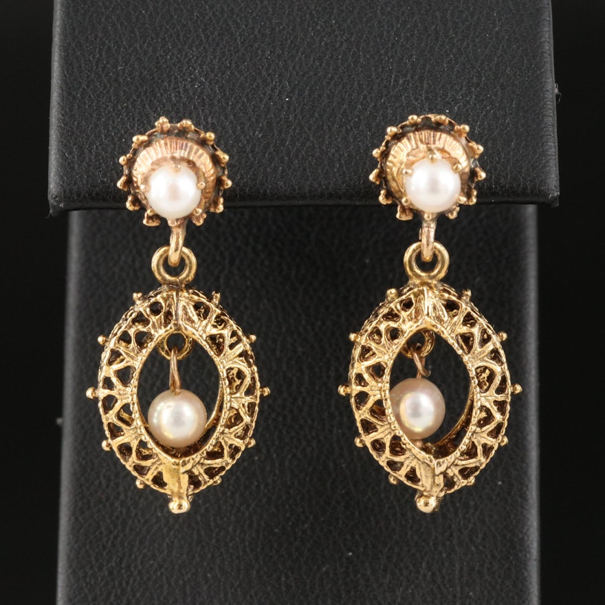 14K Victorian Style Pearl Drop Earrings