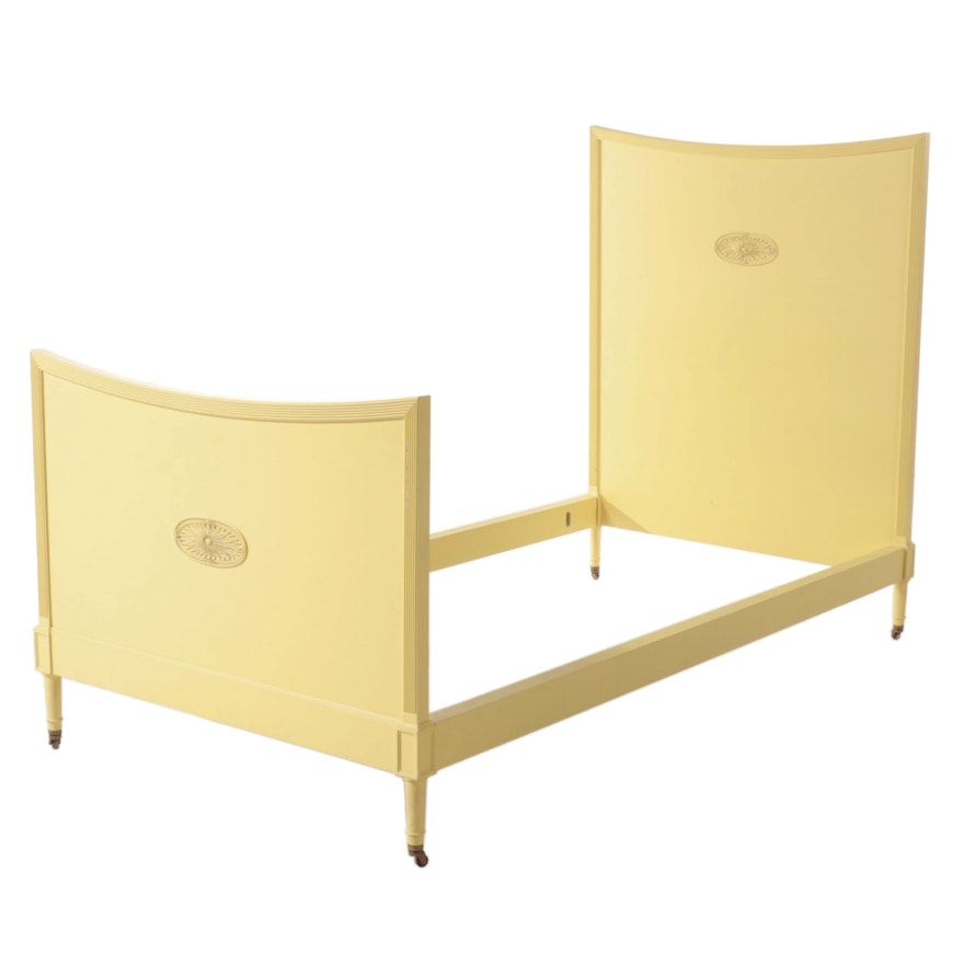Yellow-Painted Wood Twin Size Bed Frame, Mid-20th Century