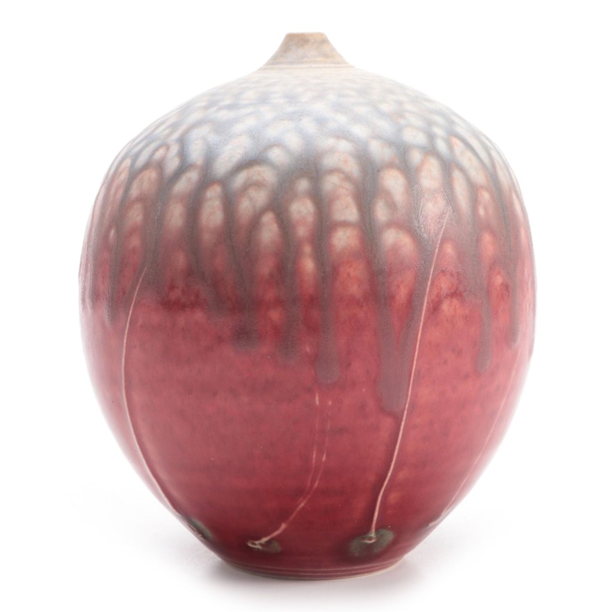 Studio Art Pottery Drip Glaze Globular Vase
