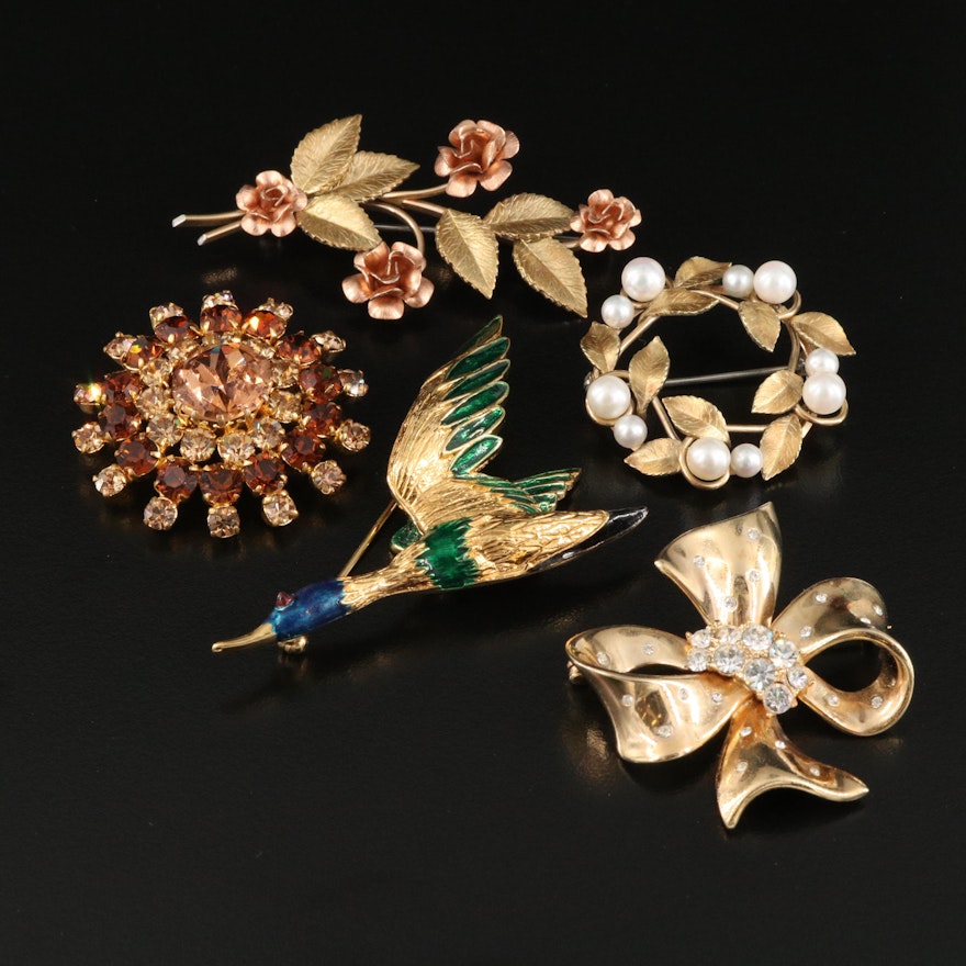 Crown Trifari, Carven and Kremnetz Brooches Including Sterling