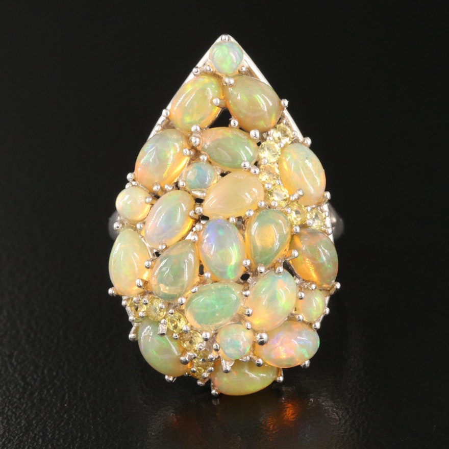 Sterling Opal and Citrine Cluster Teardrop Ring