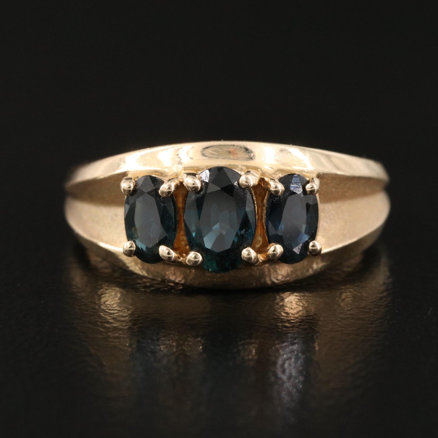 14K Three Stone Sapphire Ring