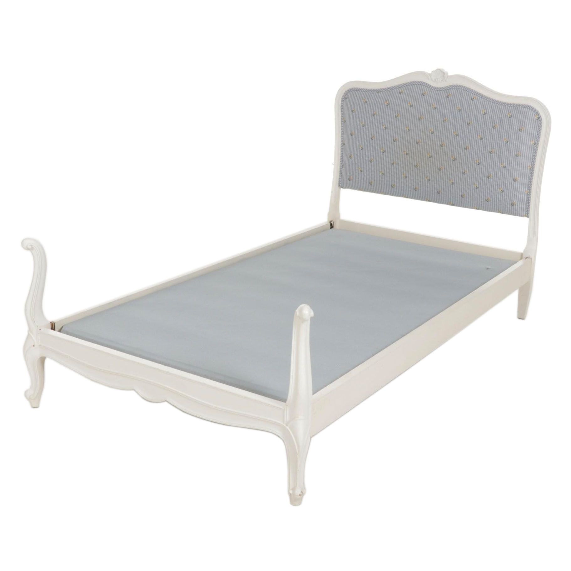 WhitePainted French Provincial Twin Bed Frame with Upholstered