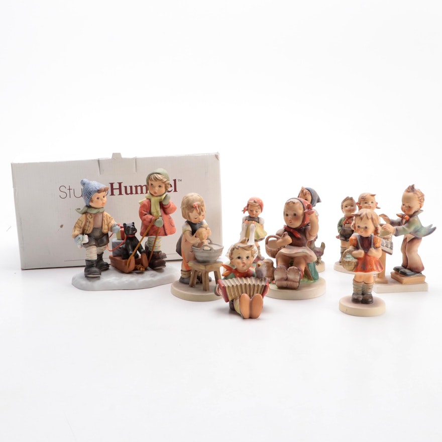 Goebel "Goose Girl" and Other Porcelain Hummel Figurines, Mid to Late 20th C.
