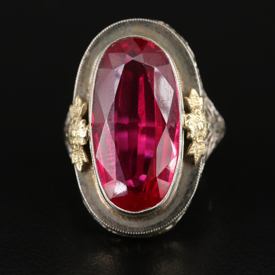 1930s 14K Oval Faceted Ruby Ring