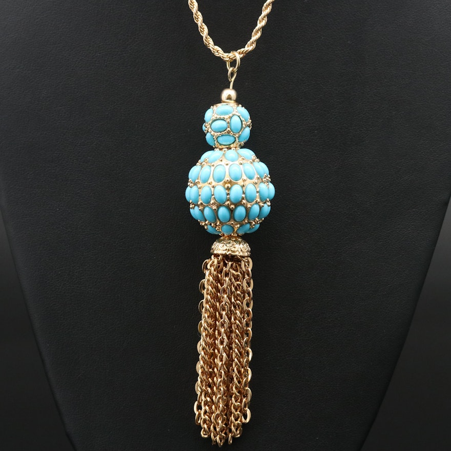 Kenneth Lane Faux Turquoise Tassel Necklace