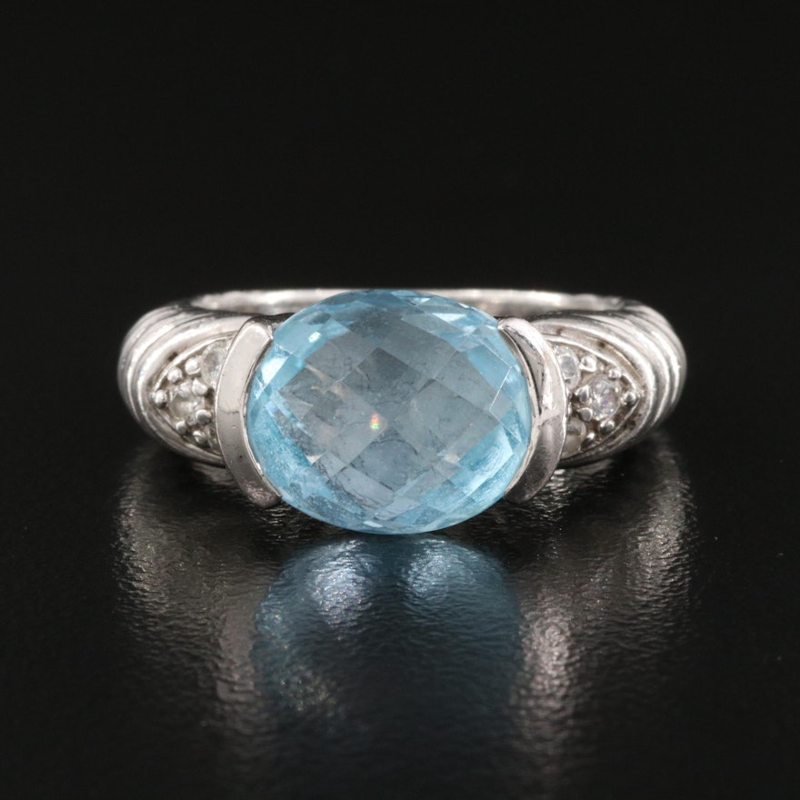 Judith Ripka Sterling Sky Blue Topaz and Cubic Zirconia Ring